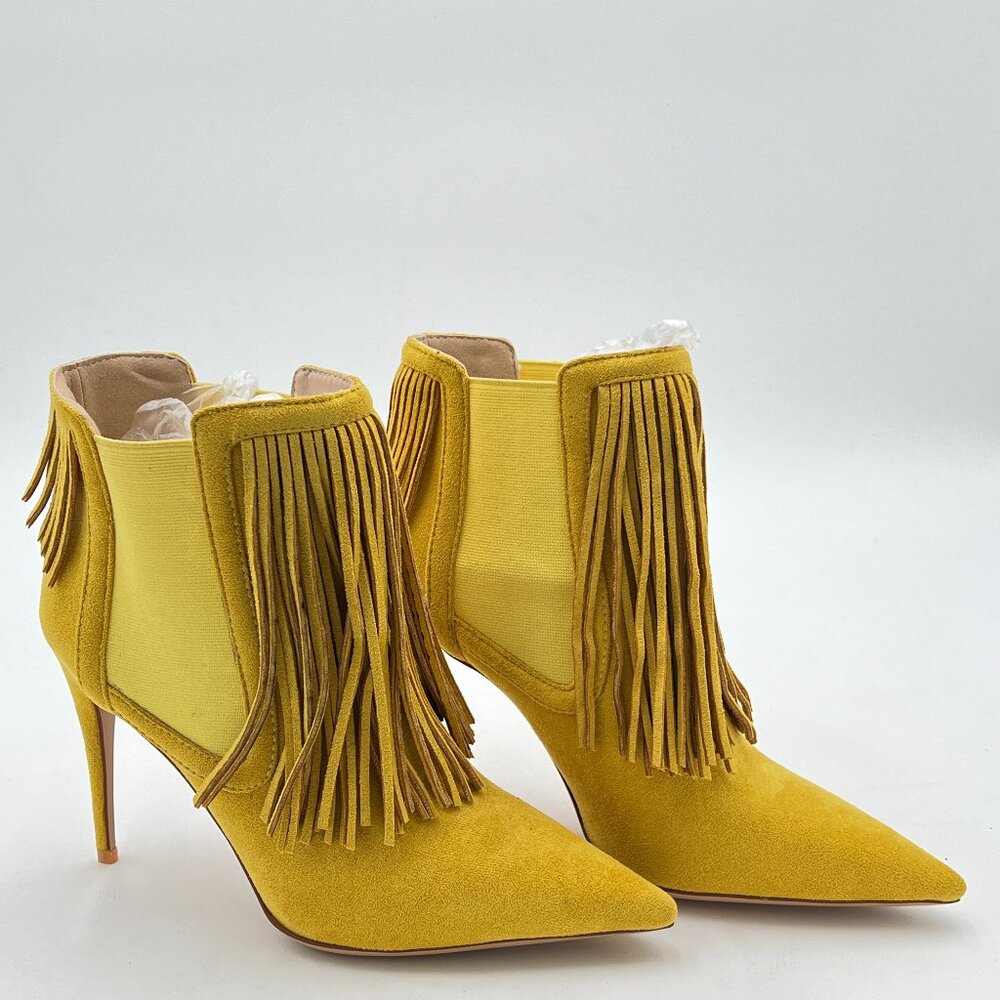 YDN Women Stiletto High Heel Tassels Ankle Boots Pointed Toe Elastic